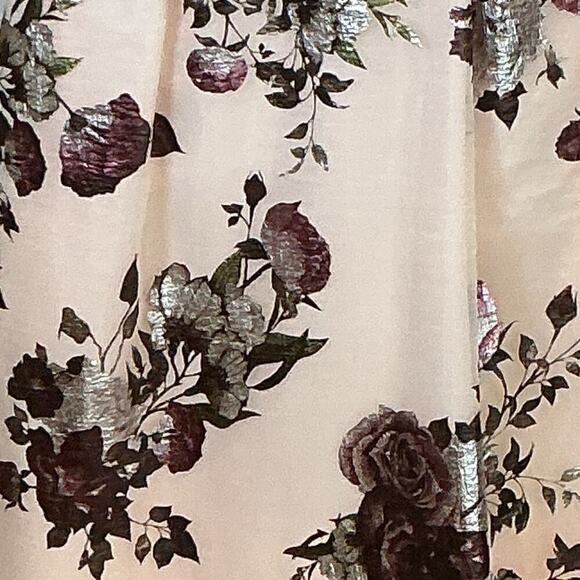 CRYSTAL DOLL Pink Metallic Floral Deep V-Neck Ball Gown Prom Bridesmaid Sz 3 - Picture 13 of 15